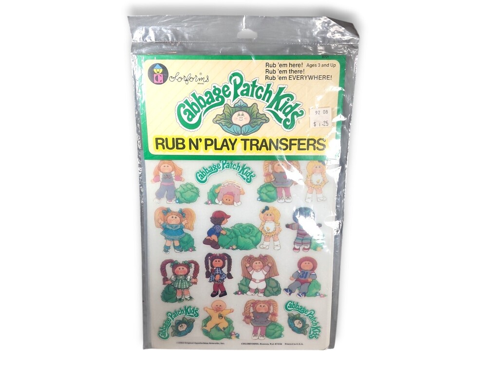 New Sealed VINTAGE 1983 CABBAGE PATCH KIDS COLORFORMS RUB N' PLAY TRANSFERS